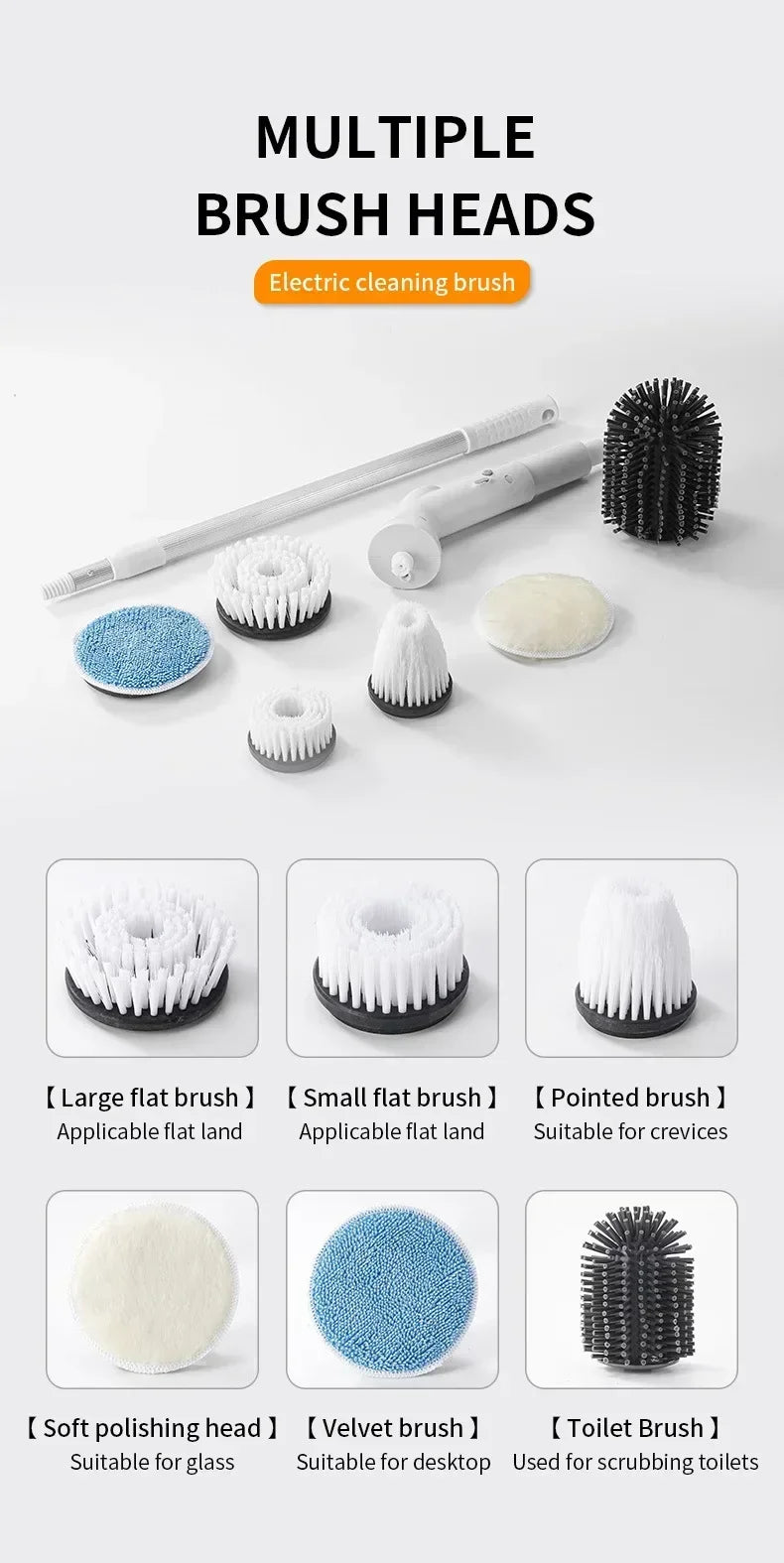 Xiaomi 2000 MA 6-in-1 Electric Cleaning Brush Cordless Electric Rotary Cleaning Brush Shower Cleaning Brush Kitchen Bathroom